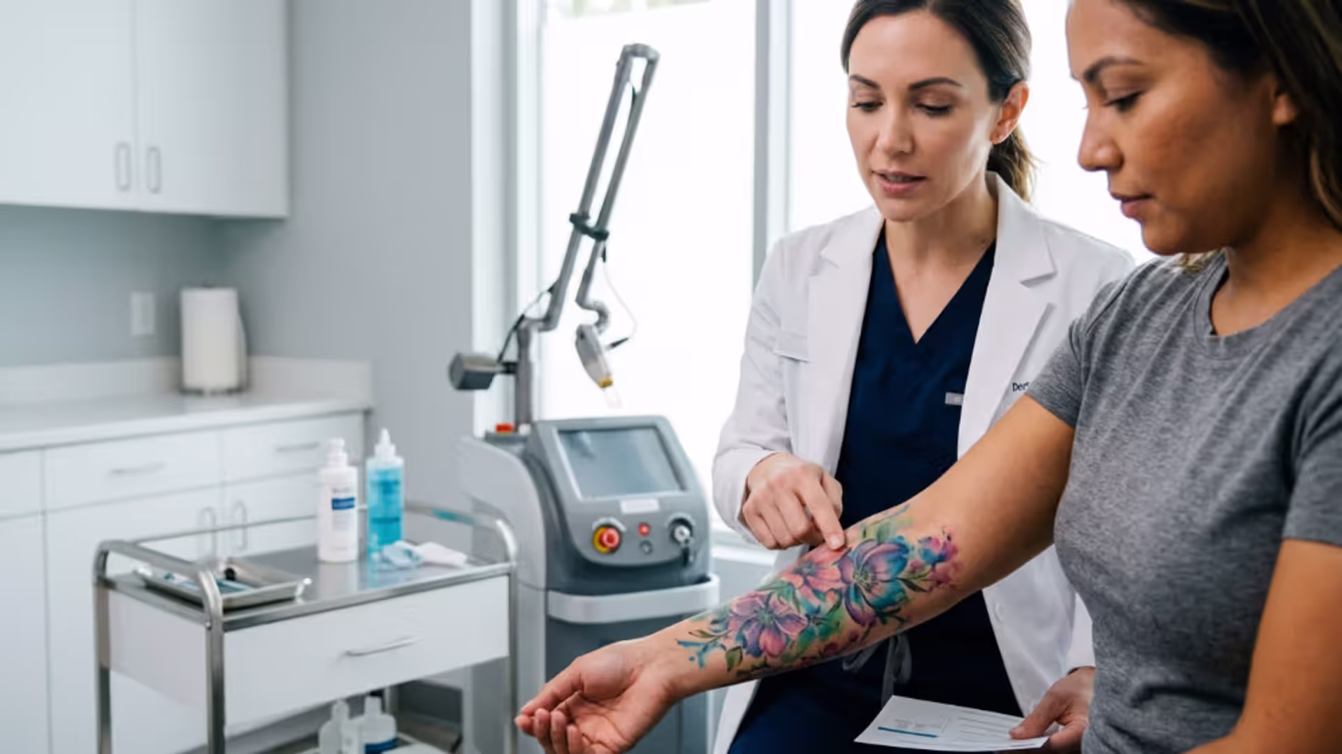 Consultation about laser hair removal for a person with tattoos